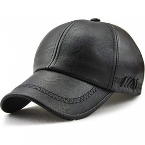 Baseball Caps Men's Leather Baseball Cap Mens Outdoor Hats and Caps-Winter Hats for Father's Gift - Black - C818KLZU6TK $27.90