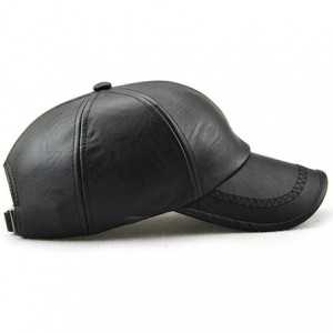 Baseball Caps Men's Leather Baseball Cap Mens Outdoor Hats and Caps-Winter Hats for Father's Gift - Black - C818KLZU6TK $27.90