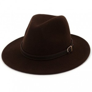 Fedoras Women's 100% Wool Fedora Panama Hat Wide Brim with Belt - Coffee - CI18E4QMRIM $38.08
