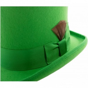 Fedoras Satin Lined Wool Top Hat with Grosgrain Ribbon and Removable Feather - Unisex- Men- Women - Kelly Green - CJ12O5CJ4C2...