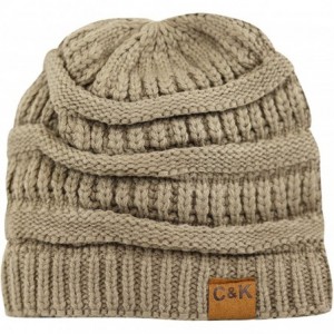 Skullies & Beanies Soft Stretch Cable Knit Warm Chunky Beanie Skully Winter Hat - 1. Solid Khaki - CD18XDRN829 $20.19