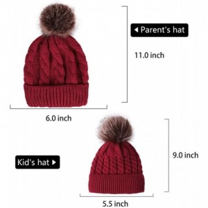 Skullies & Beanies 2PCS Parent-Child Hat Winter Warmer Baby Hat/Women Pom Pom Beanie- Mother & Baby Knit Skull Cap - Single R...