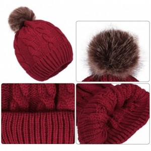 Skullies & Beanies 2PCS Parent-Child Hat Winter Warmer Baby Hat/Women Pom Pom Beanie- Mother & Baby Knit Skull Cap - Single R...