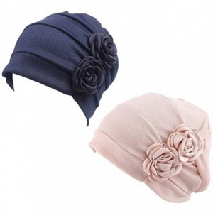 Skullies & Beanies Women Chemo Hat Beanie Flower Headscarf Turban Headwear for Cancer - 5a（2 Packs）-15beige+15navy - C418SX5W...