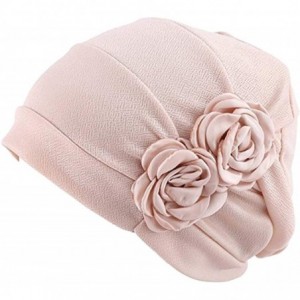 Skullies & Beanies Women Chemo Hat Beanie Flower Headscarf Turban Headwear for Cancer - 5a（2 Packs）-15beige+15navy - C418SX5W...