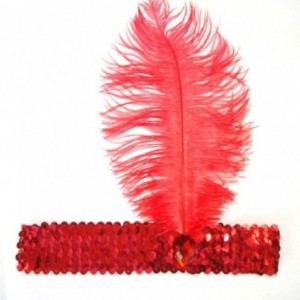 Headbands Roaring 20's Sequined Showgirl Flapper Headband Black with Feather Plume - Red - C612KHEHIDH $14.90