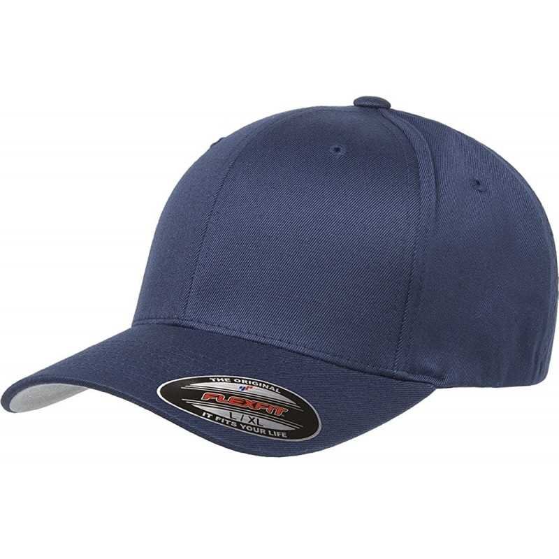 Baseball Caps Original Flexfit Wooly Cotton Twill Cap 6277- Stretch Fit Baseball Cap w/Hat Liner - Navy - CW1803HR9T4 $26.36