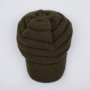 Visors Hatsandscarf Exclusives Women's Ribbed Knit Hat with Brim (YJ-131) - New Olive With Ponytail Holder - CW18XHK9ZMS $26.26