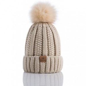 Skullies & Beanies Womens Winter Thick Cable Knit Beanie Faux Fur Pom Hat Fleece Lined Skull Cap - 5 - CB18LSTIND4 $22.72