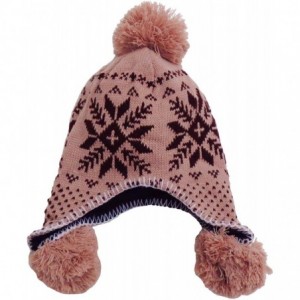 Skullies & Beanies Women's Knit Winter Beanie w/Earflap and Pom Balls - 3393_khaki Maple Leaf - CM127SEADR1 $24.18
