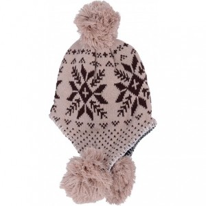 Skullies & Beanies Women's Knit Winter Beanie w/Earflap and Pom Balls - 3393_khaki Maple Leaf - CM127SEADR1 $24.18