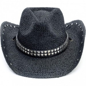 Cowboy Hats Old Stone Straw Cowboy Cowgirl Hat for Men Women Wide Brim Sun Hat Western Style - Rockstar Black - CK18TAS3RYL $...