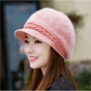 Berets Fashion Women Hat Winter Skullies Beanies Knitted Hats Rabbit Fur Cap - Pink - C812N0IYQHM $16.23