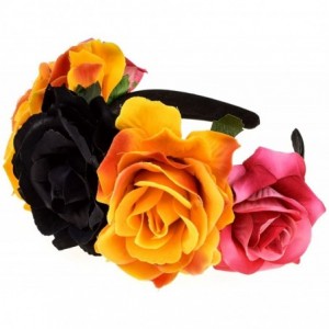 Headbands Custom Mexican Flower Crown Day of The Dead Hawaiian Boho Frida Floral - Black-orange - CL18GM6MGZX $24.33