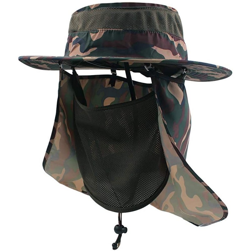 Sun Hats Outdoor Sun Hat Men Women Wide Brim Flap Fishing Cap Neck Flap & Face Cover Mask Hat - Camouflage - CP18W0R4485 $24.28