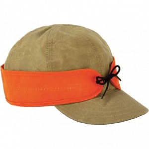 Newsboy Caps Waxed Cotton Cap - Lightweight Fall Hat with Earflaps - Field Tan/Blaze Orange - CI112GAO2Z7 $98.78