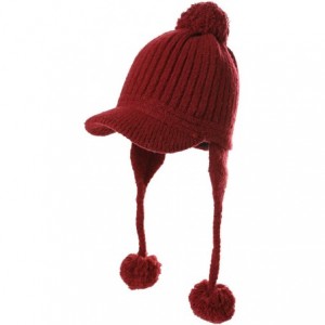 Bomber Hats Ladies Earflap Trapper Hat Faux Fur Hunting Hat Fleece Lined Thick Knitted - 99626_burgundy - CX18LD84TZL $44.79