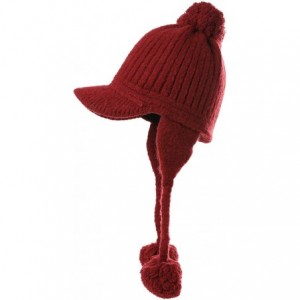 Bomber Hats Ladies Earflap Trapper Hat Faux Fur Hunting Hat Fleece Lined Thick Knitted - 99626_burgundy - CX18LD84TZL $42.53