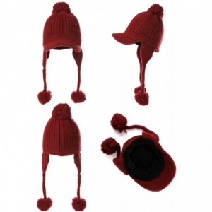 Bomber Hats Ladies Earflap Trapper Hat Faux Fur Hunting Hat Fleece Lined Thick Knitted - 99626_burgundy - CX18LD84TZL $42.53
