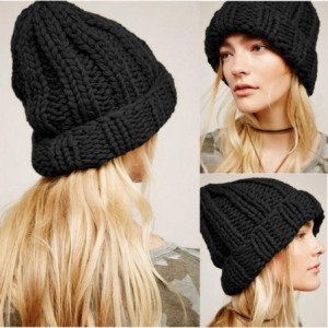 Skullies & Beanies Women Winter Hat Thick Cable Knit Hat Soft Stretch Skull Cap Cuff Beanie Warm Knitted Hats Black - CY18KKD...