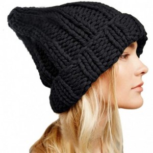 Skullies & Beanies Women Winter Hat Thick Cable Knit Hat Soft Stretch Skull Cap Cuff Beanie Warm Knitted Hats Black - CY18KKD...