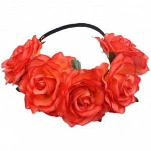 Headbands Love Fairy Bohemia Stretch Rose Flower Headband Floral Crown for Garland Party - Orange Red - CX18HXAGGNY $21.69
