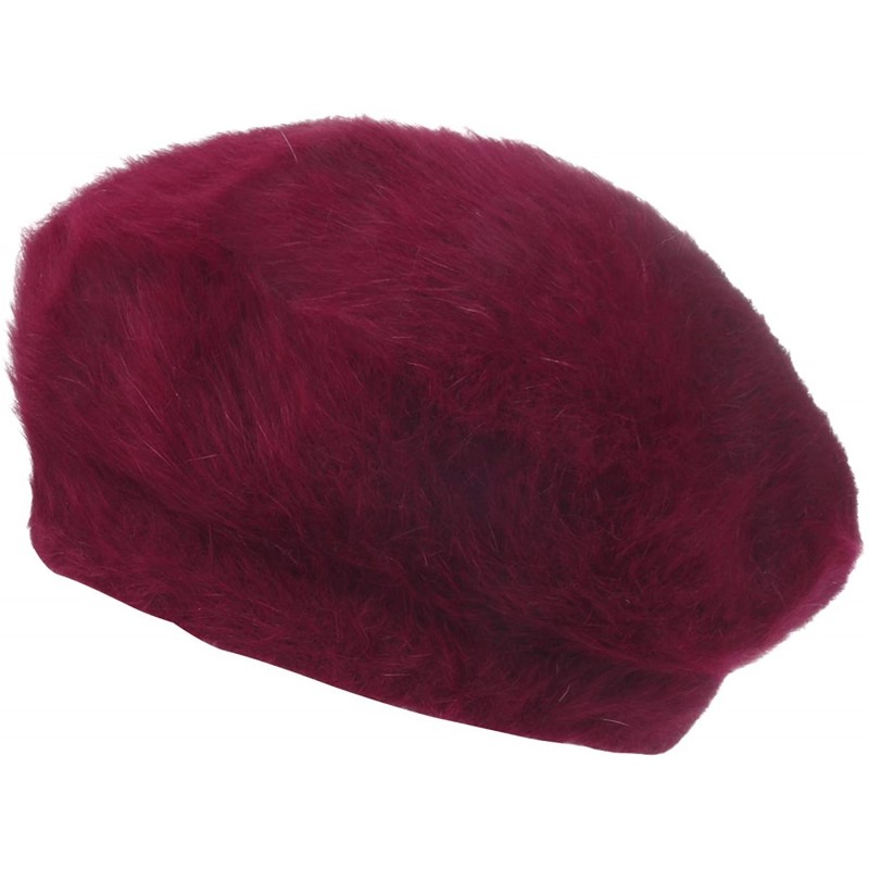 Berets Solid Color Angora French Beret Furry Artist Flat Winter Hat - Wine Without Tab - CX193G5QHA8 $61.23