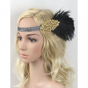 Headbands Vintage 1920s Black Feather Headpiece Gold Beaded Art Deco Flapper Headband - Black - CS17YZK46ZA $22.98