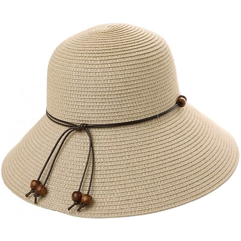 Bucket Hats Packable UPF Straw Sunhat Women Summer Beach Wide Brim Fedora Travel Hat 54-59CM - 00762_khaki Beige - CN12FXBGC0...