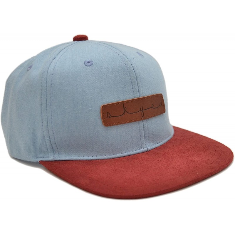 Baseball Caps Snapback Hat Collection with Genuine Leather Strap (Multiple Colors) - Light Denim Cap - Burgundy Suede Brim - ...