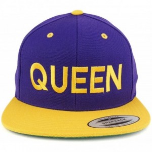 Baseball Caps Queen Two Tone Embroidered Flat Bill Snapback Cap - Purple Yellow - CL17YXLU2YR $33.64