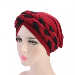 Skullies & Beanies Women India Hat Muslim Ruffle Cancer Chemo Beanie Sleep Cap Turban Wrap Cap (One Size- Wine Red/Black) - C...