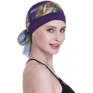 Skullies & Beanies Elegant Chemo Cap With Silky Scarfs For Cancer Women Hair Loss Sleep Beanie - Purple - CR18LXZKGIE $32.63