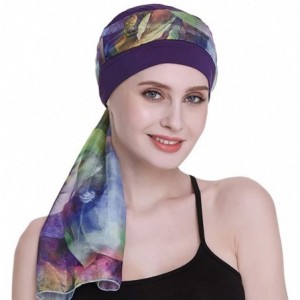 Skullies & Beanies Elegant Chemo Cap With Silky Scarfs For Cancer Women Hair Loss Sleep Beanie - Purple - CR18LXZKGIE $29.81