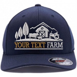 Baseball Caps Farm Logo with Your own Words Embroidered Flexfit 6477 Wool Blend hat. - Dark Navy - CE180K6NNA8 $43.95