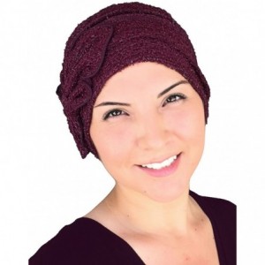 Skullies & Beanies Chemo Winter Hat Soft Ribbed Flower Bow Cloche Beanie Cancer Cap Turban - 05- Ruby Red - CK12MXJTRRP $42.95