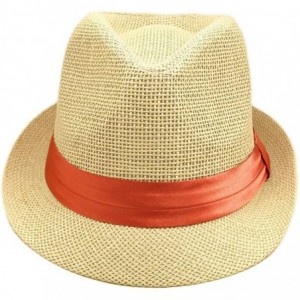 Fedoras Classic Natural Fedora Straw Hat with Coral Color Band - C411076FXL5 $21.80