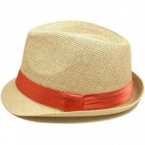 Fedoras Classic Natural Fedora Straw Hat with Coral Color Band - C411076FXL5 $21.80