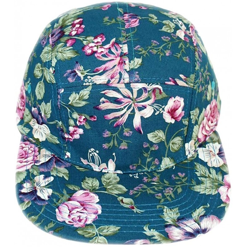 Sun Hats Floral Flowers Snapback Flat Bill Cotton Cap Black Navy Pink - Turquoise - C11987K093X $28.54
