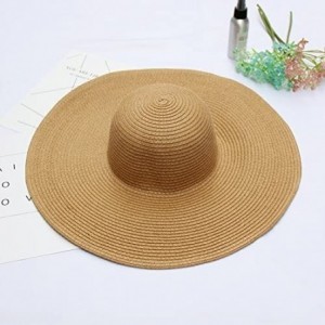 Sun Hats Floppy Wide Brim Straw Hat Women Summer Beach Cap Sun Hat - Light Tan - CK18DQAMIAY $22.78