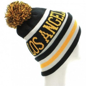 Skullies & Beanies Los Angeles California Winter Cuff Beanie Knit Pom Pom Hat Cap - Black Yellow - CF11P5E46T9 $19.11