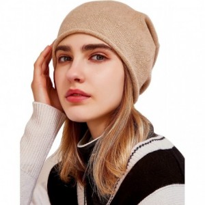 Skullies & Beanies 100% Pure Cashmere Slouchy Beanie Womens Knit Caps - Camel Flat - C718L3LG4Y8 $73.07