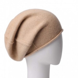 Skullies & Beanies 100% Pure Cashmere Slouchy Beanie Womens Knit Caps - Camel Flat - C718L3LG4Y8 $63.73