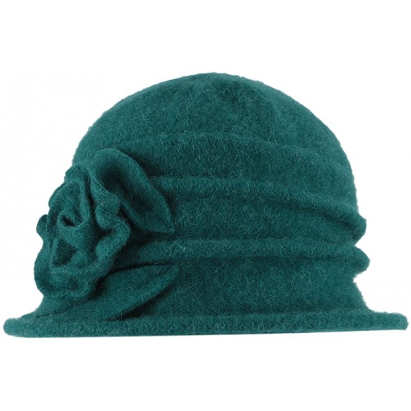 Bucket Hats Women's Elegent Floral Trimmed Wool Blend Cloche Winter Hat Party Hearwear - Green - C412O1PDQML $18.68