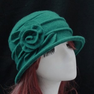 Bucket Hats Women's Elegent Floral Trimmed Wool Blend Cloche Winter Hat Party Hearwear - Green - C412O1PDQML $18.68