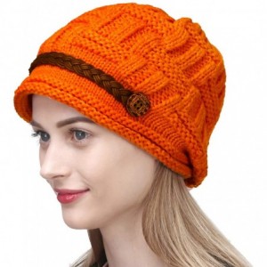 Skullies & Beanies Fashion Winter Warm Knit Beanie Crochet Cap Hat with Leather Strap - Orange - C012O88OXNM $19.81