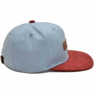 Baseball Caps Snapback Hat Collection with Genuine Leather Strap (Multiple Colors) - Light Denim Cap - Burgundy Suede Brim - ...