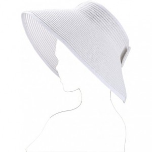 Visors Roll up Straw Wide Brim Bowknot Beach Sun Hat Visor - White - C312I60D9J1 $28.34