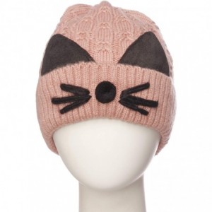 Skullies & Beanies Women's Double Pom Pom Beanie Warm Winter Knit Hat Cute Animal Look - Cat Whiskers - Mauve - CM18KC4O75K $...