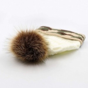 Skullies & Beanies Winter Women Faux Fur Pompom Cuff Beanies Hats Knit Slouchy Ski Skull Camo Baggy Caps Girls Warm Hat - 02-...